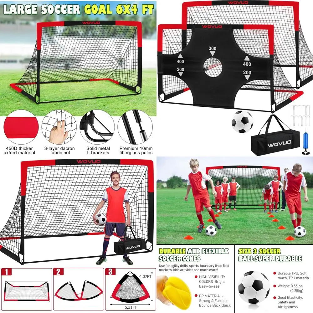 

Портативные футбольные ворота для детей, подходят для возраста 3-14 лет, с тренировочным оборудованием и футбольным мячом