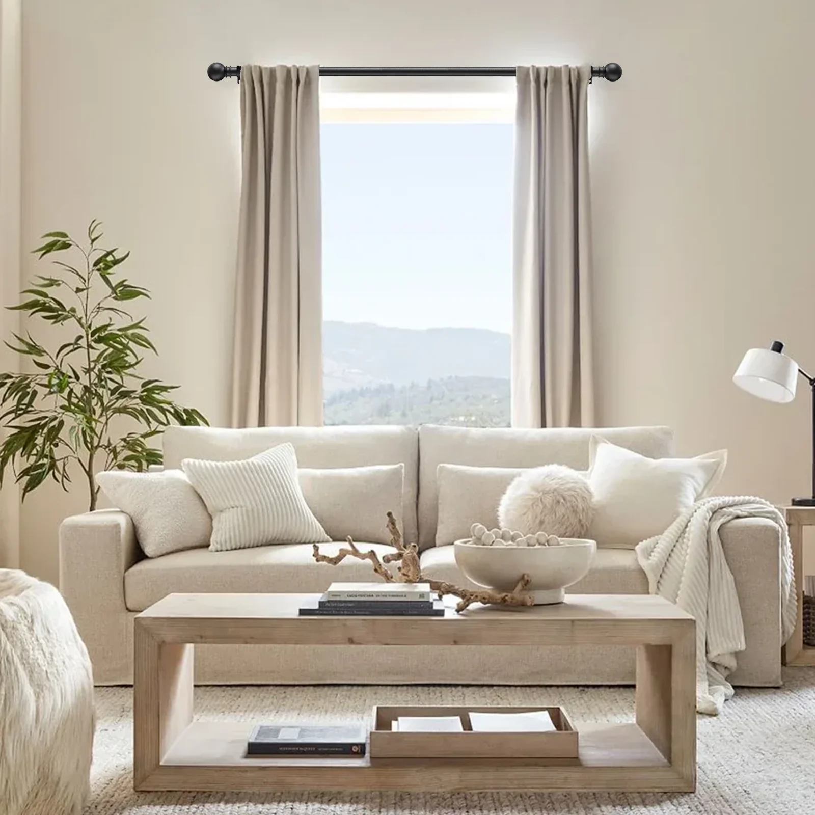 Hastes de cortina para janelas, haste de cortina decorativa de 5/8 polegadas, cortina de janela resistente com emenda preta fosca