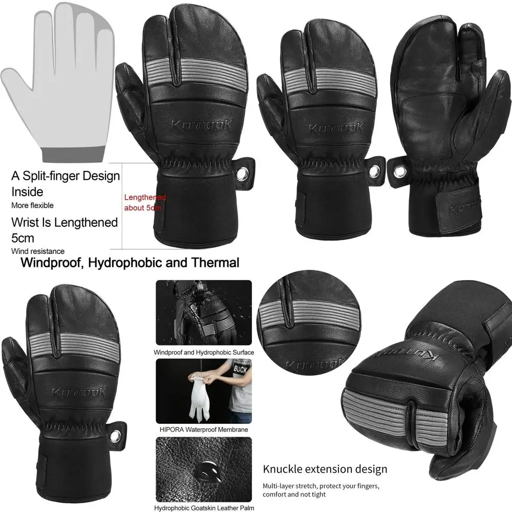

KUTOOK Лыжные перчатки из козьей кожи с гидроизоляцией мембраны HIPORA для приключений на свежем воздухе