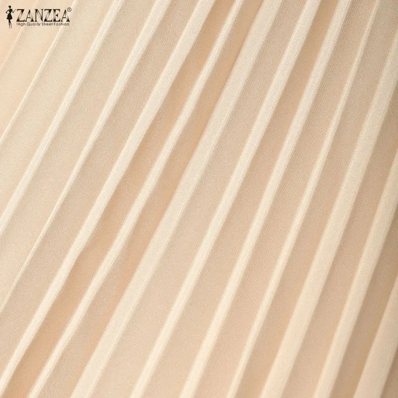 ZANZEA Damen-Kleid, elegant, schick, plissiert, Midikleid, Sommerkleid, stilvoll, O-Ausschnitt, kurzärmelig, A-Linie, OL-Arbeitskleider, einfarbig, Vestidos – Detail 16