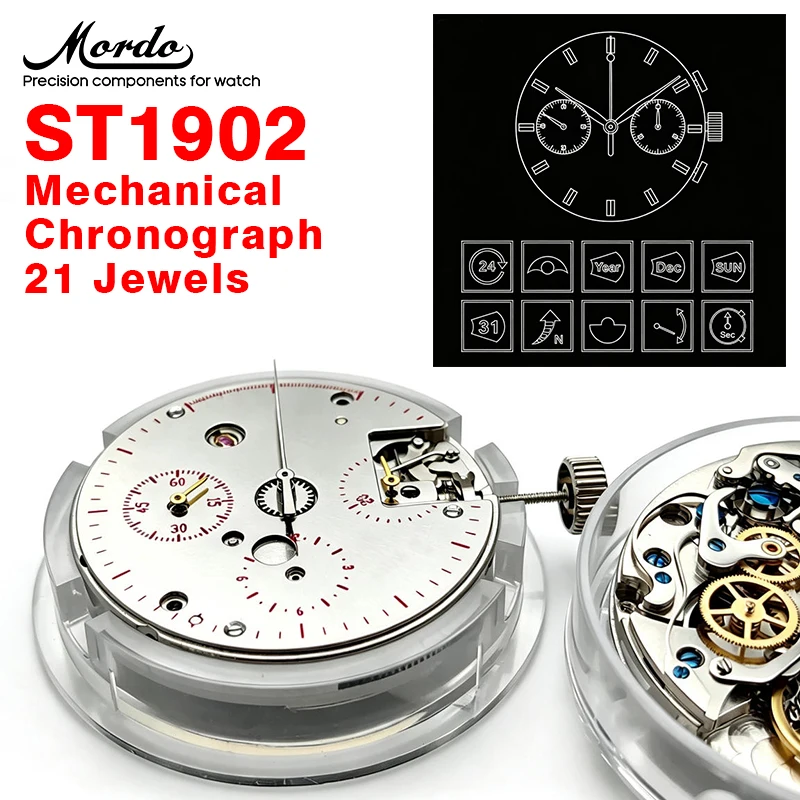 Seagull Manual Winding 2 Register Mechanical Chronograph ST1902 - ST1901 Movement 31.3mm Clock Movement