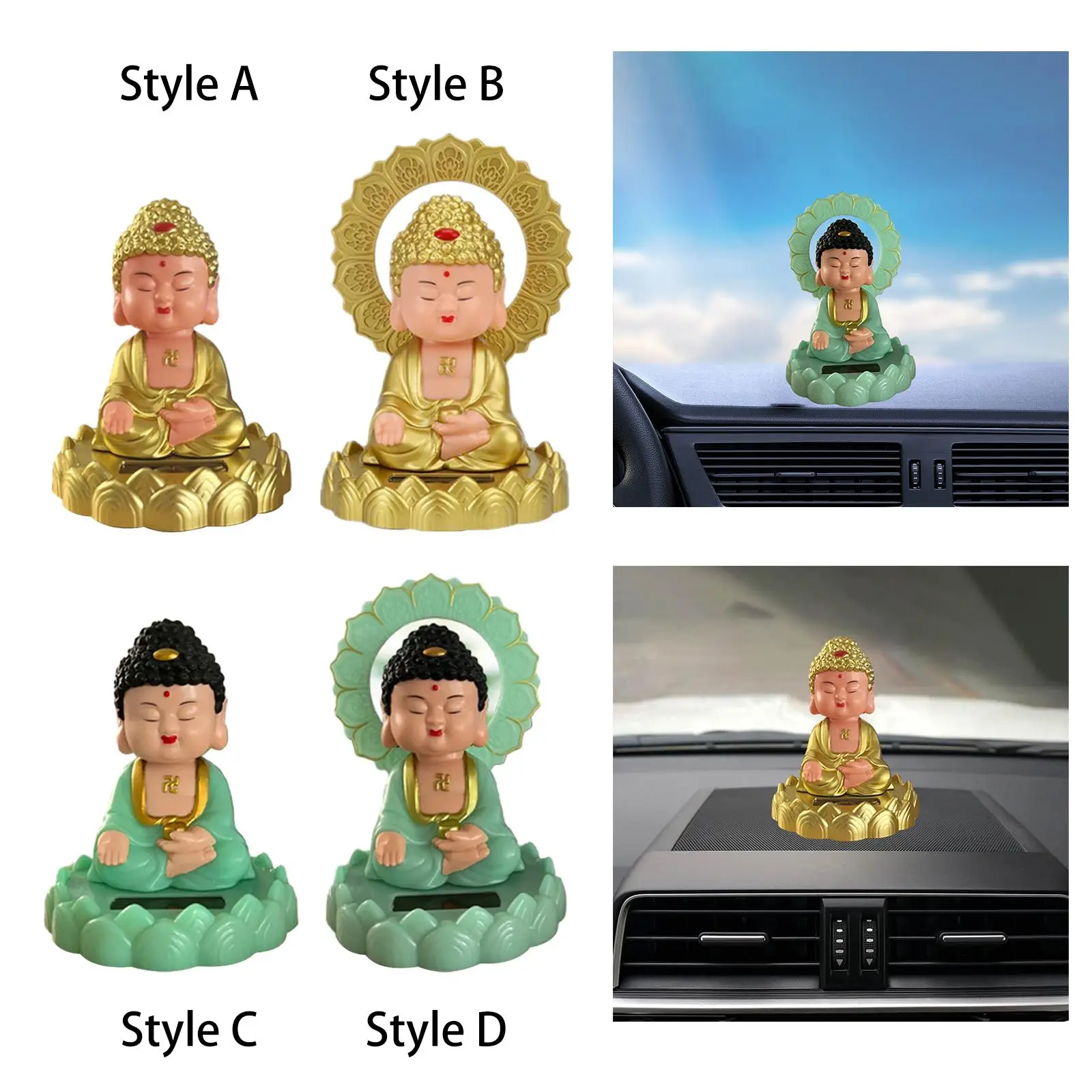 Shaking Head Buddha Miniature Car Dashboard Ornament Fengshui Sculpture Lifelike