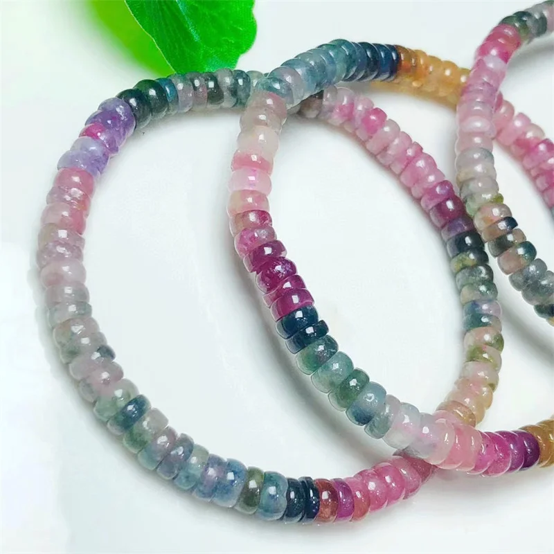 

Natural Plate Beads Tourmaline Crystal Healing Stone Stretch Polychrome Gemstone For Women Birthday Present Lover Gift 1pcs