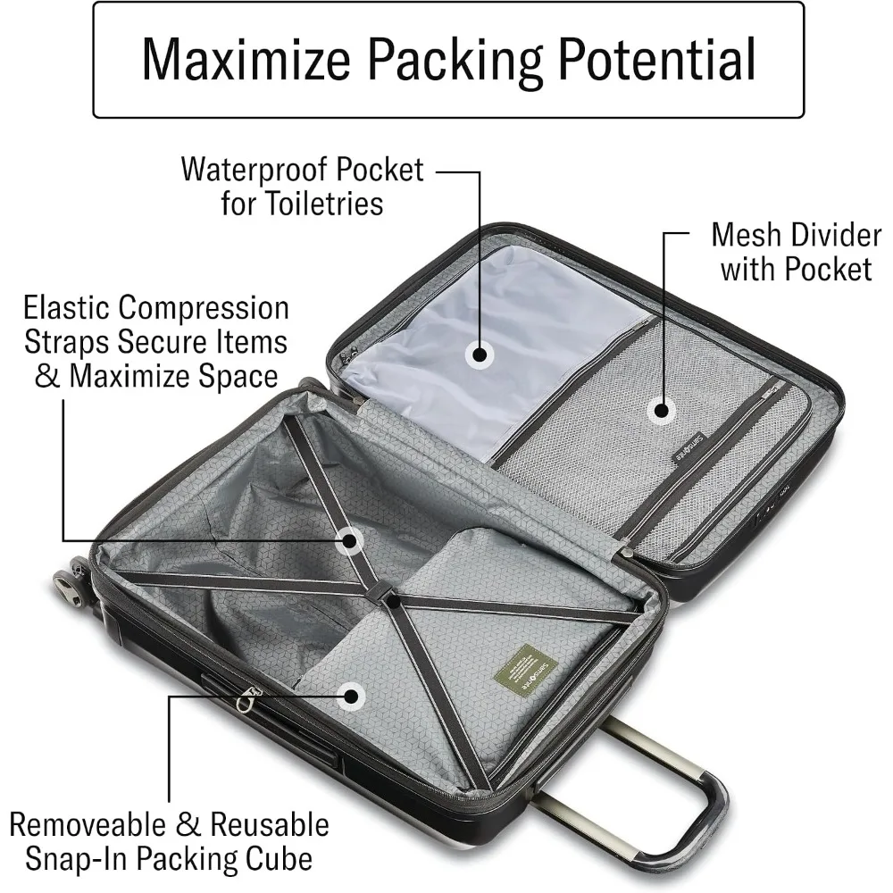 24 Inch Hardside Luggage Medium Checked Suitcase Spinner Expandable TSA Lock Silver