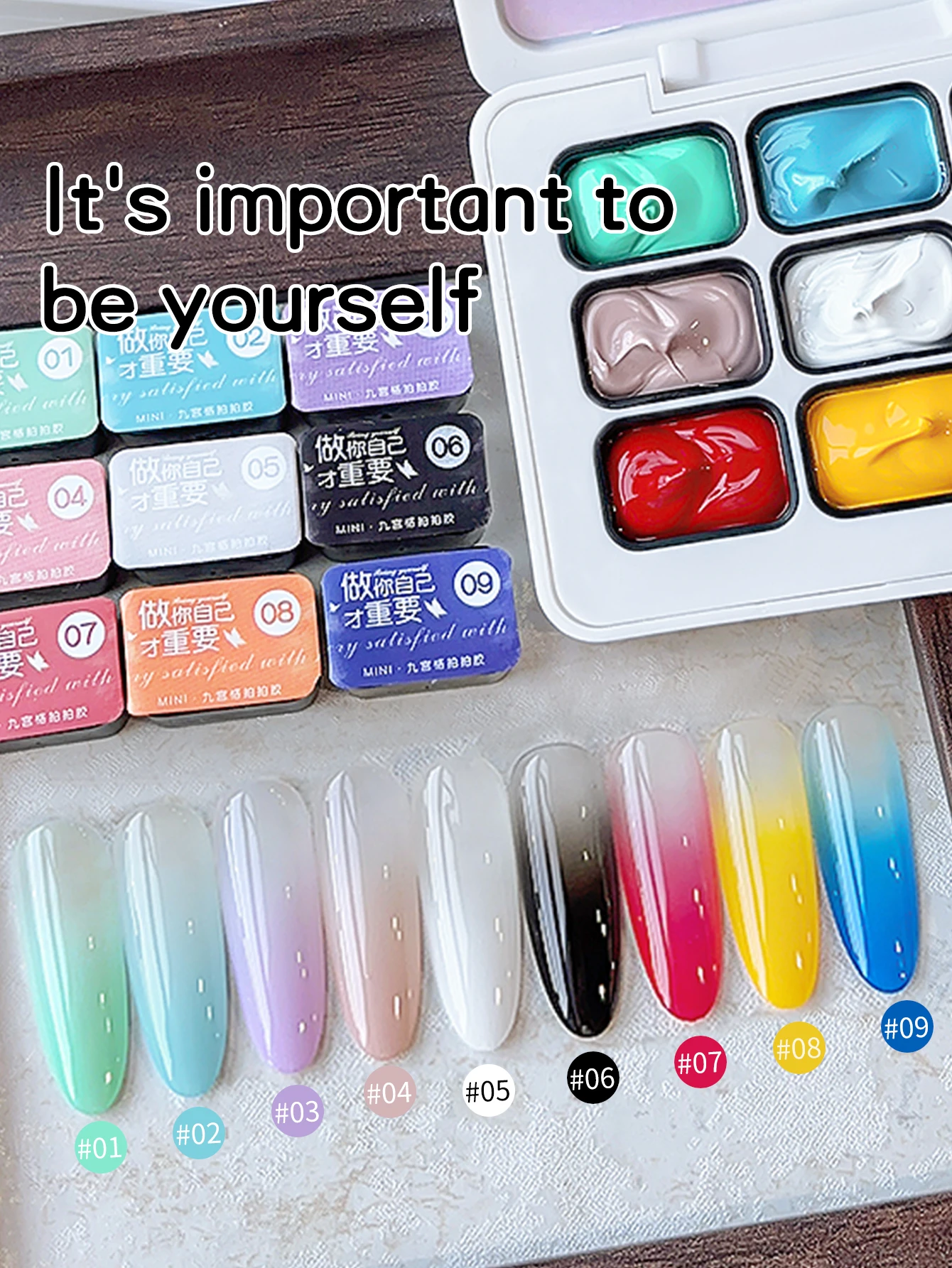 

9-цветный клей для размазывания консервов с высокой насыщенностью, популярный полутвердый лак для ногтей, клей для маникюрного салона для специального использования