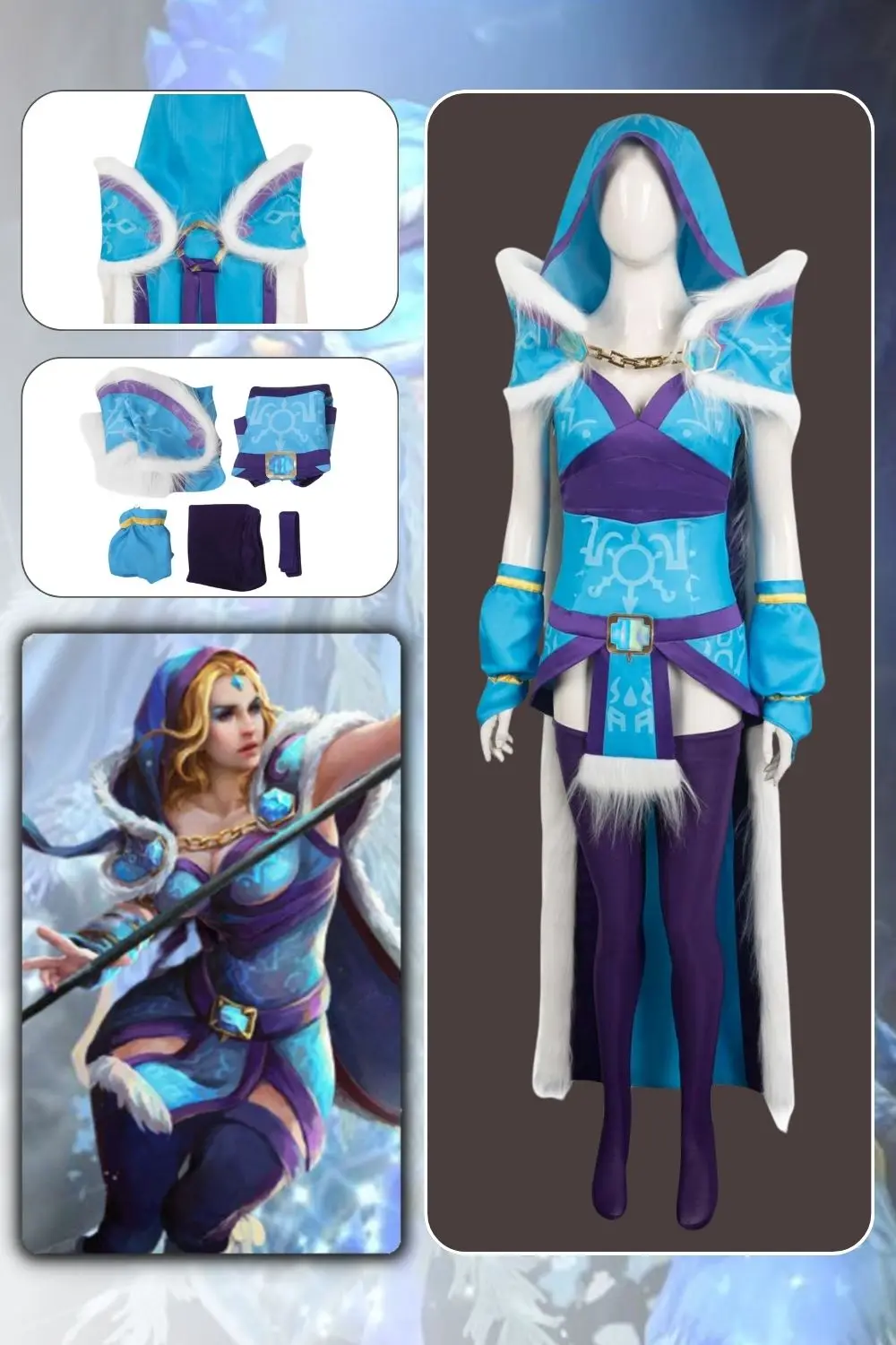 

Crystal Maiden Game DOTA Cosplay Costume Blue Classic Set Cloak Dress Halloween Carnival Suit For Disguise Ladies Women Adult