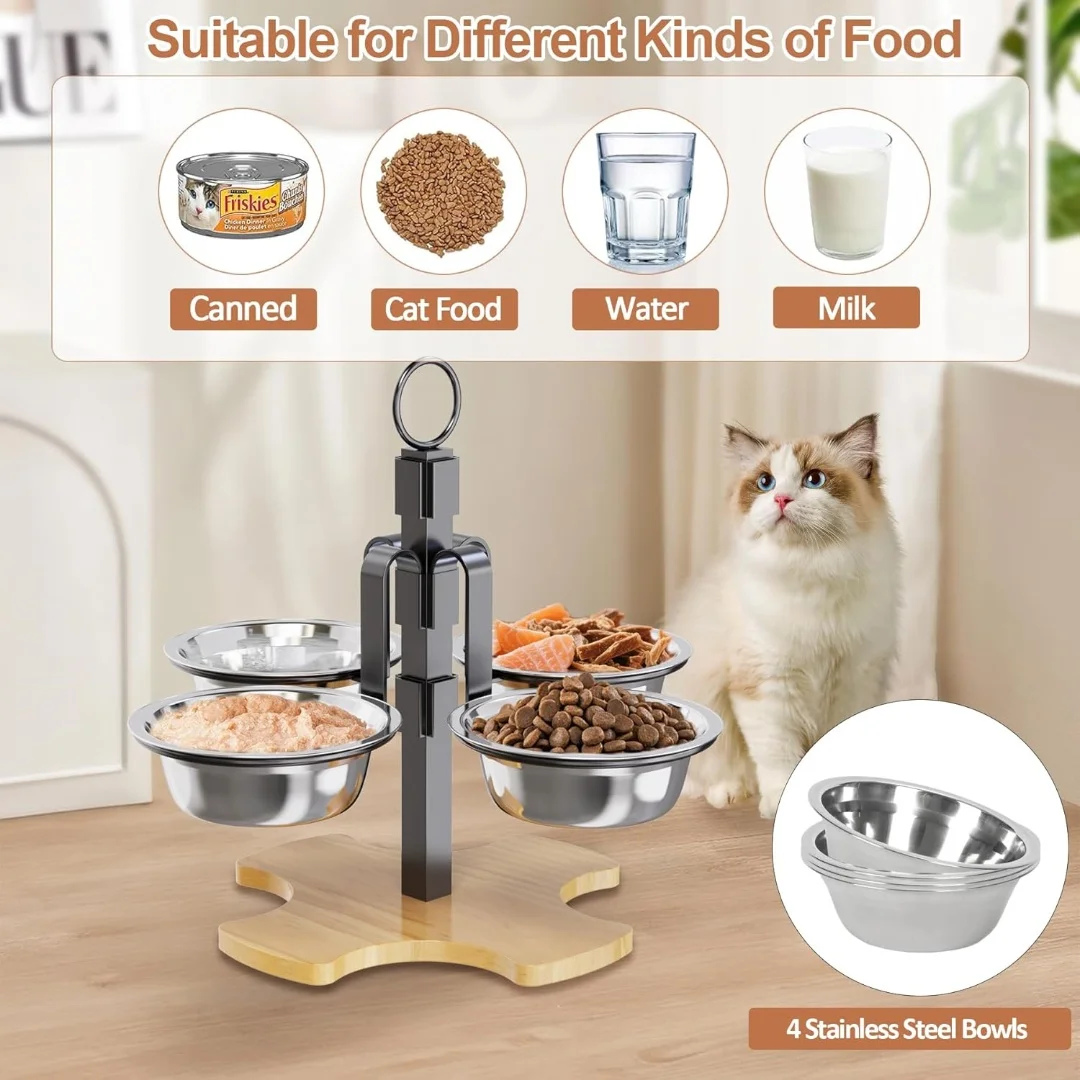 Cats Dogs Adjustable Height Feeding Drinking Set High Platform Ease Neck Strain Comfy Eating, Elevated Pet Bowls With Stand view 5