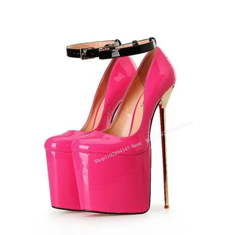 Rose Red Buckle Cut Out Shallow Pumps Thin High Heel Platform Fashion Sexy 2024 Summer Big Size Woman Shoes Zapatillas Mujer