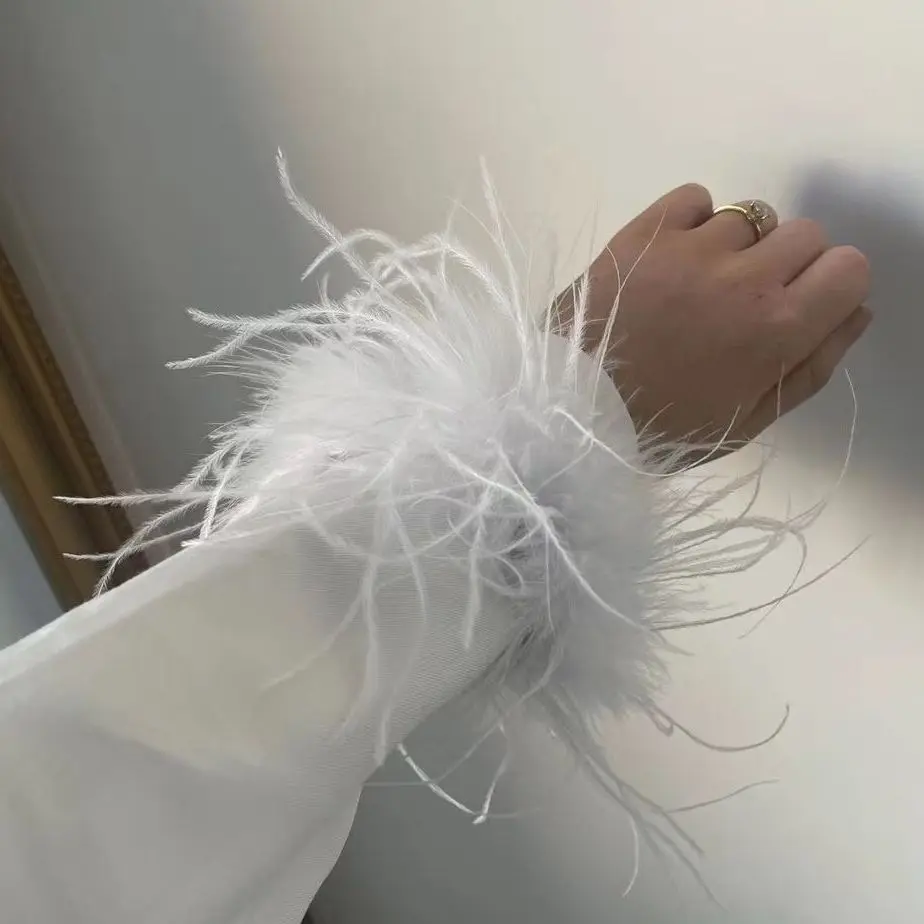 Real Fur White Ostrich Feather Cuffs Blazer Women Feather Wrist Cuffs  Plumes Cuff Snap Bracelet 2023 Fashion Accessories