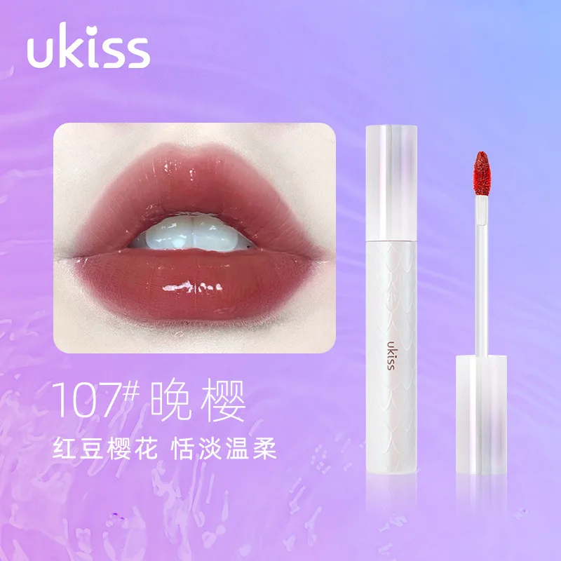 Ukiss Zeemeermin Spiegel Lip Glazuur Water Lichtgevende Lip Dauw Melk Perzik Anti-Stick Cup Hydraterende Hydraterende Lippenstift