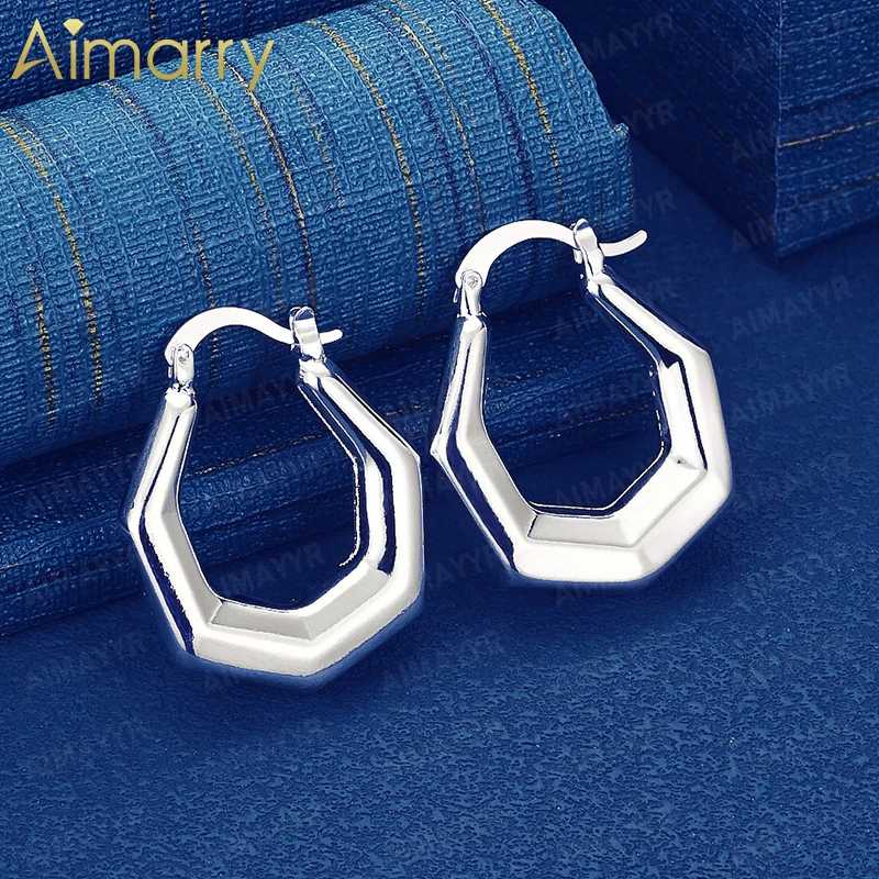 925 Sterling Silver Simple Hexagonal Earrings for Women's Parties Banquets Engagements Weddings High-quality Fashion Jewelry