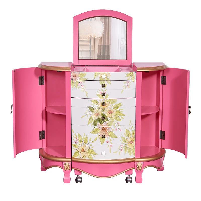 

Pastoral painted dressing table Modern simple bedroom Multifunctional dressing table Storage cabinet Folding makeup mirror