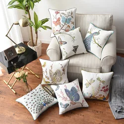 Embroidered Pillowcase, Pastoral Flower and Bird Butterfly Hall Cushion Cover 45x45 Pillow Cover