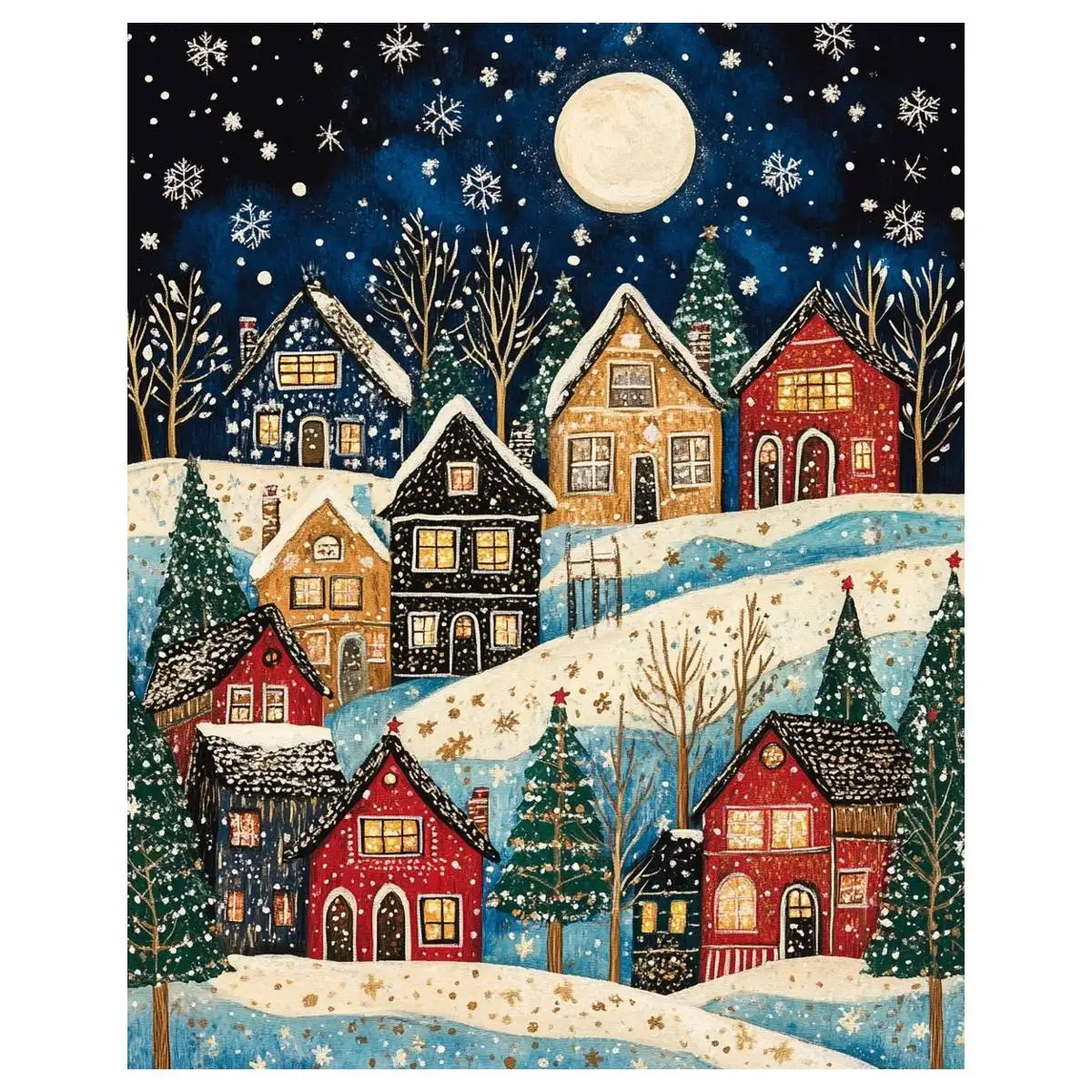1 Stück 30X40CM/11,8*15,74 Zoll Weihnachtliches Schneeflockenhaus Gestempeltes Kreuzstich-Set DIY-Kit 11CT/14CT Vollständiges Stickerei-Set Joy Sunday
