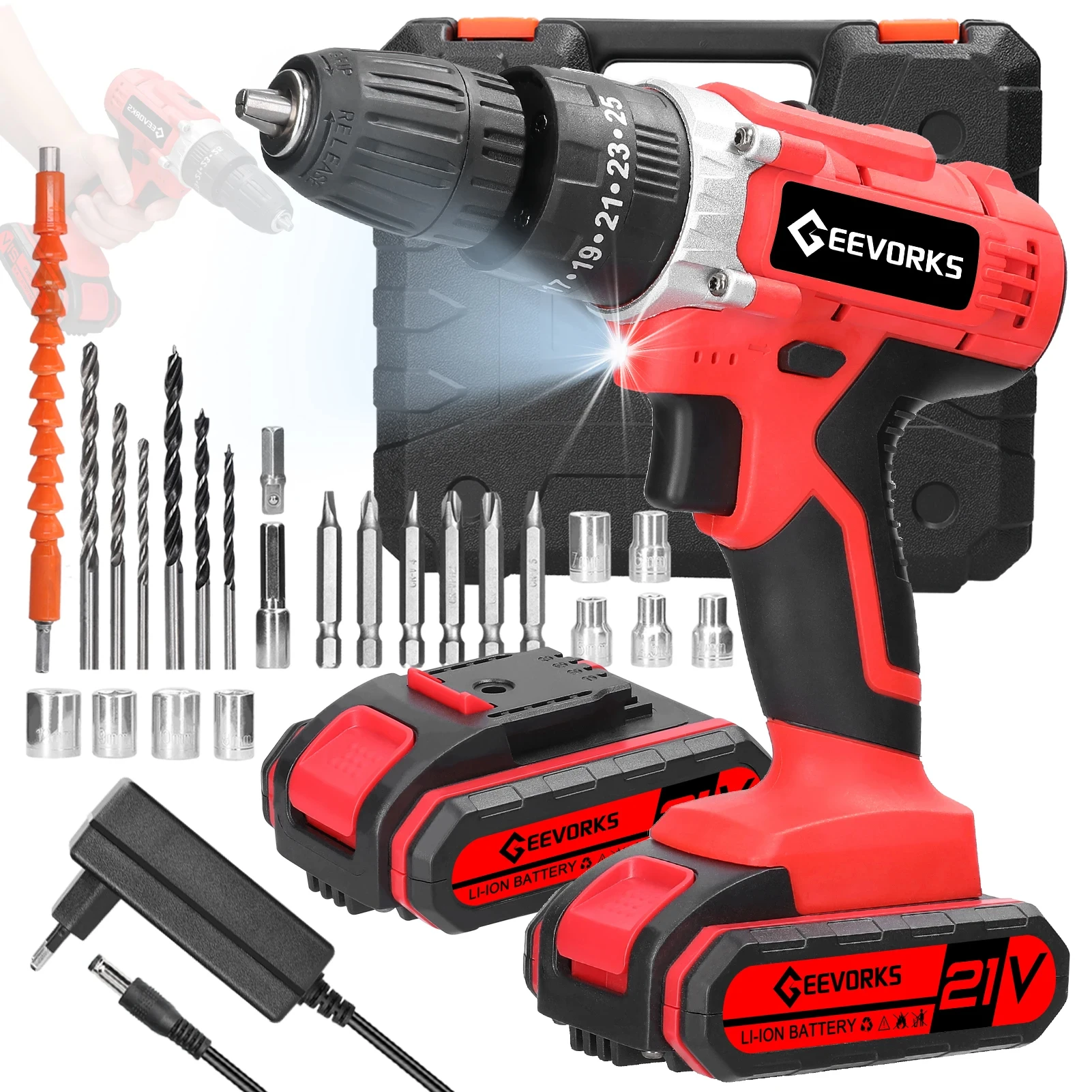 3in1 Multifuctional Electric Drill Handheld Lithium Screwdriver 21V Impact Drill 2 Speeds Adjustable 25 Gears Power Tool