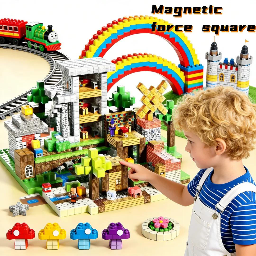 Set di giocattoli magnetici da costruzione, giocattolo educativo STEM per bambini e ragazzi, set fai-da-te per costruire una scena di cabina sulla neve.