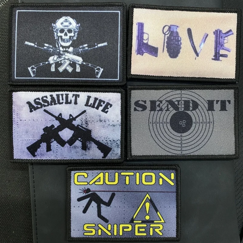 Tactical Skeleton Soldier Gun Love Printing Hook&Loop Patches Sniper Morale Badge Assault Life Aim At A Target Backpack Sticker