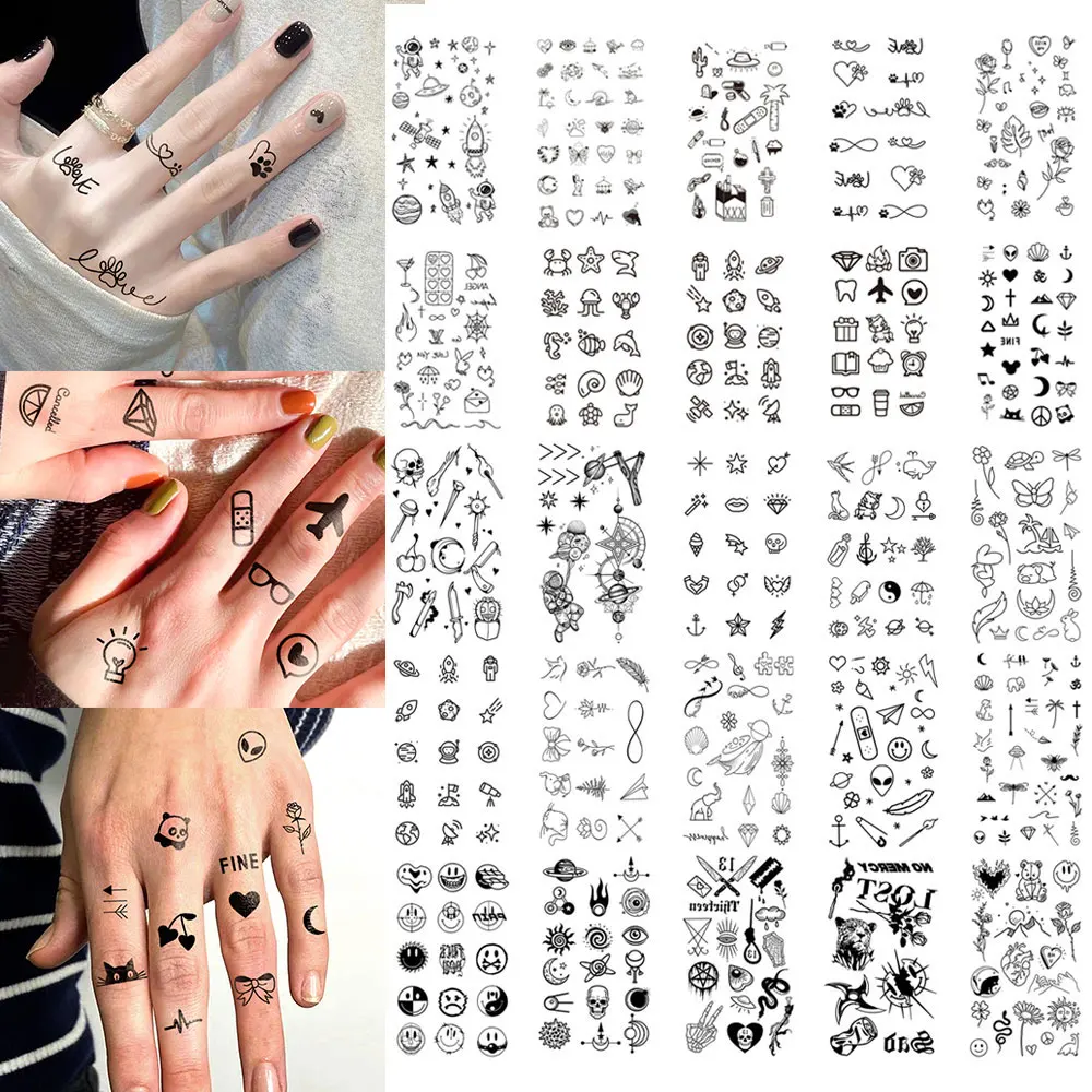

10 шт., водостойкая временная татуировка с милым рисунком пальца, наклейка «Звездное небо», астронавт, роза, боди-арт, рука, поддельная татуировка, рукав для женщин и мужчин