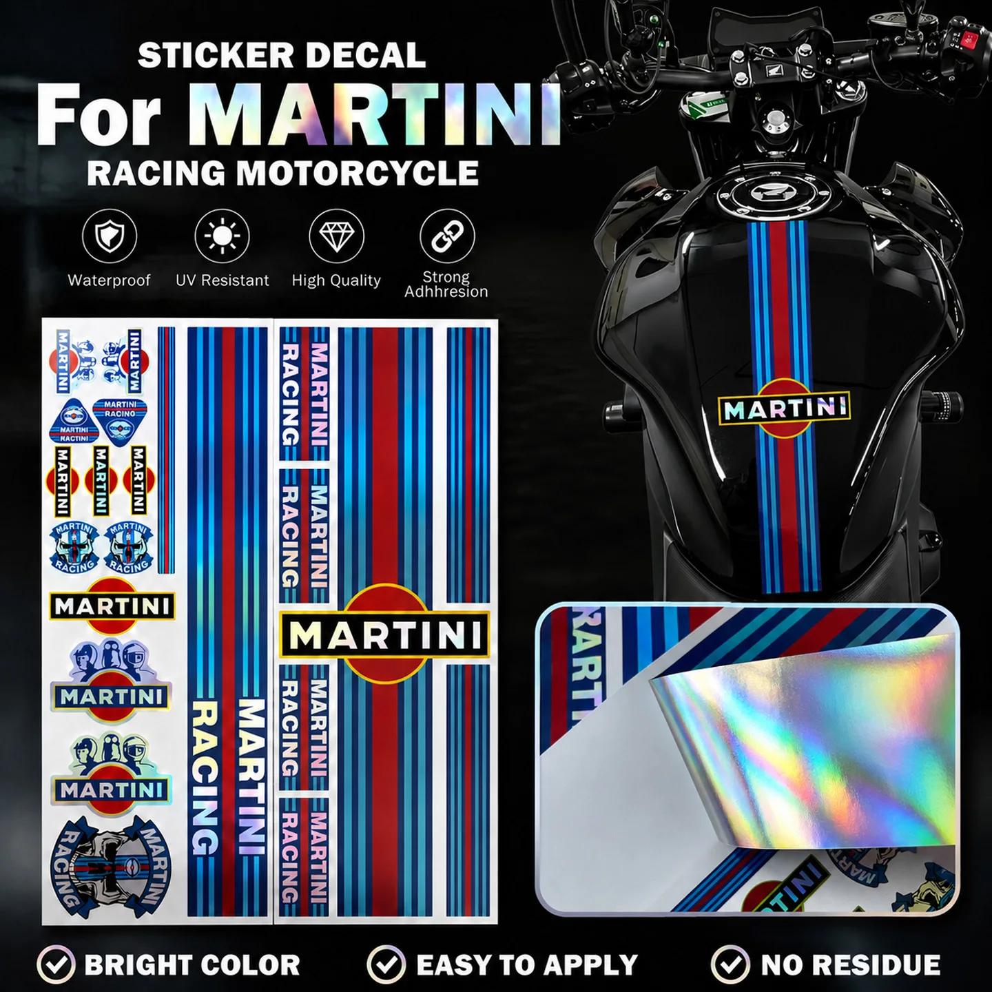 Castrol Oil Gtx - Für Martini Racing Laser-Regenbogen Motorrad-Aufkleber Moto