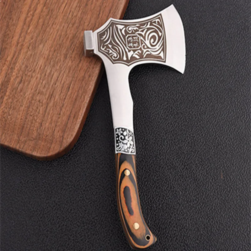 

Multi functional chopping axe with exquisite patterns, reinforced and durable wooden handle axe, outdoor hand axe