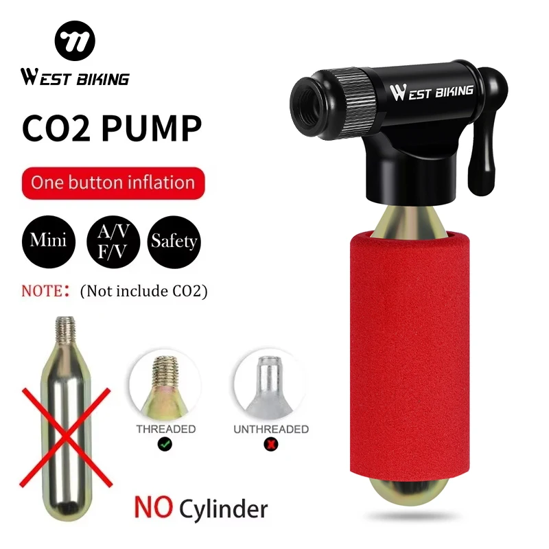 WEST BIKING Mini Bicycle CO2 Pump Portable Tire Inflator For Schrader Presta Adapter MTB Road Bike Aluminum Alloy Automatic Pump