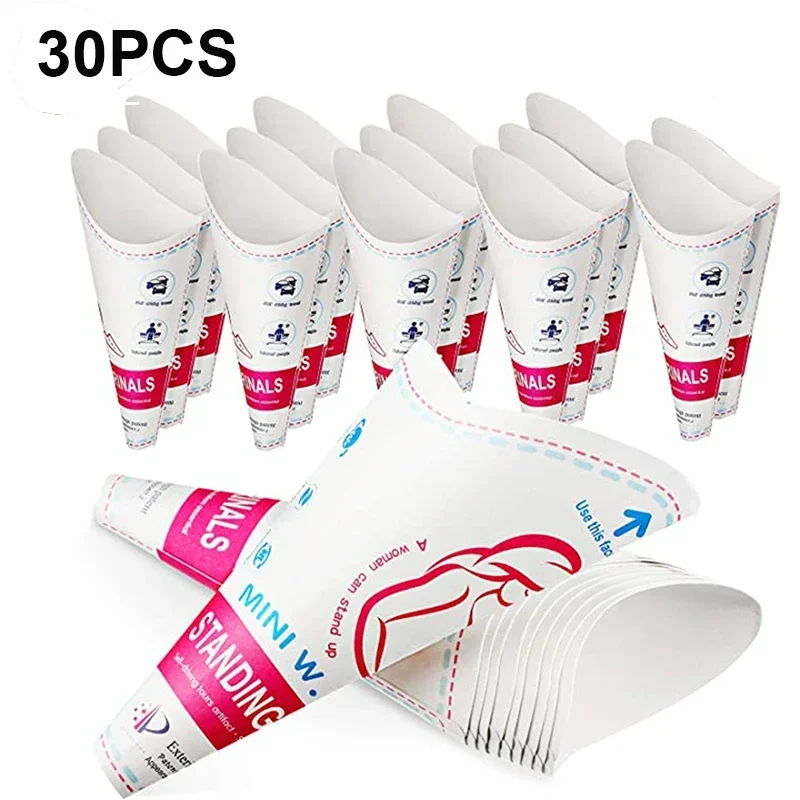 30PCS Paper Urinal Toilet Women Urination Device Urinal Funnel Outside Standing Pee Cup Waterproof Paper Standing Urinary Funnel