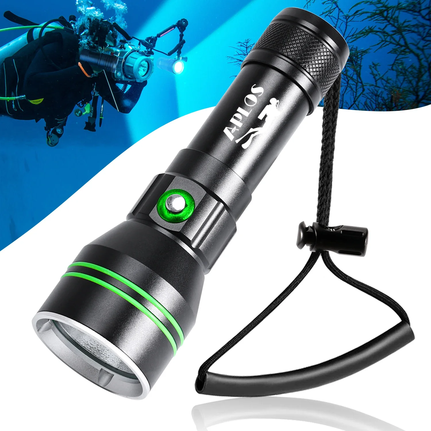 Super Bright Diving Flashlight, Professional Dive Light, IPX8 Waterproof, 100 Meters Underwater Torch, APLOS AP50 Flashlight