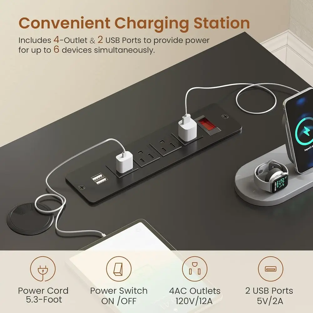 Black L-Shaped Adjustable Standing Desk with Drawers, File Cabinet, Power Outlet, LED Lights, and Keyboard Tray for，Customized