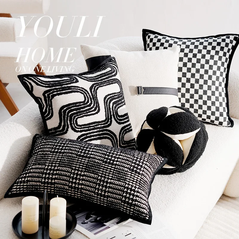 Nordic Moroccan Embroidery Stripe Throw Pillow Cover Black White Boho Tufted Decorative Cushion Covers For Bed Sofa Living Room