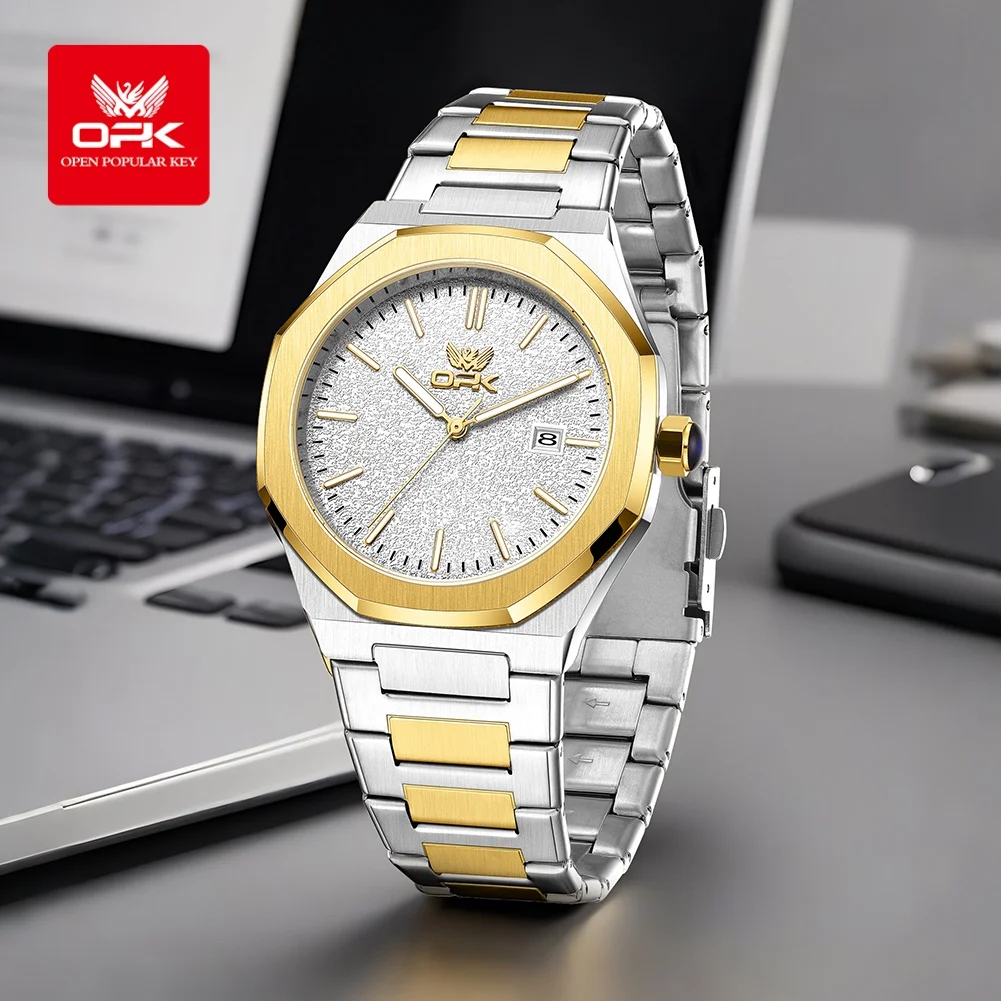 OPK 6046 Mens Watch Quartz Watch Waterproof Luminous Stainless Steel Automatic Date Watch For Man With Box Gifts Original