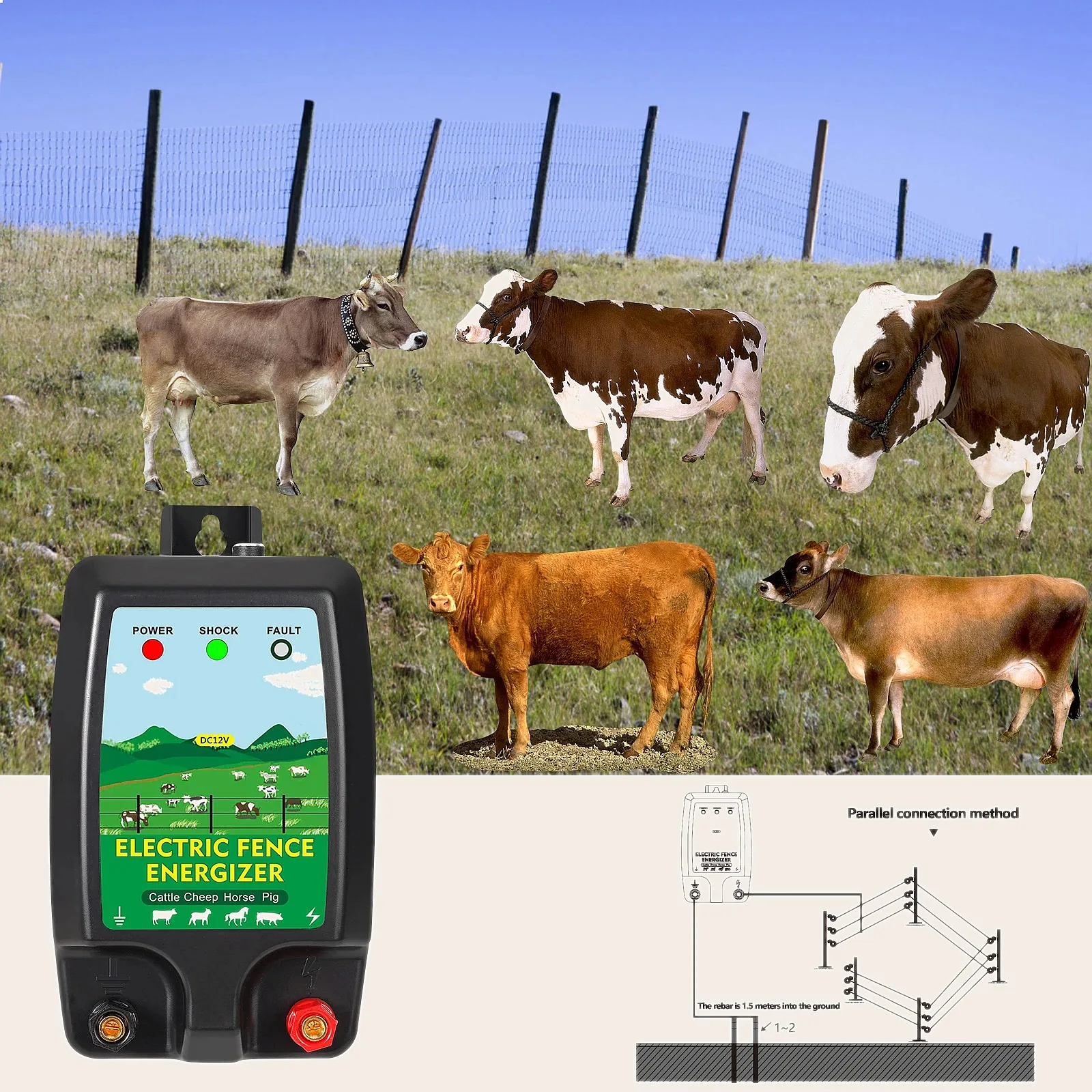 10KM電気柵用エナジャイザー高電圧コントローラーDC 12 - Livestock Fence Energizer 12V のレビューと価格