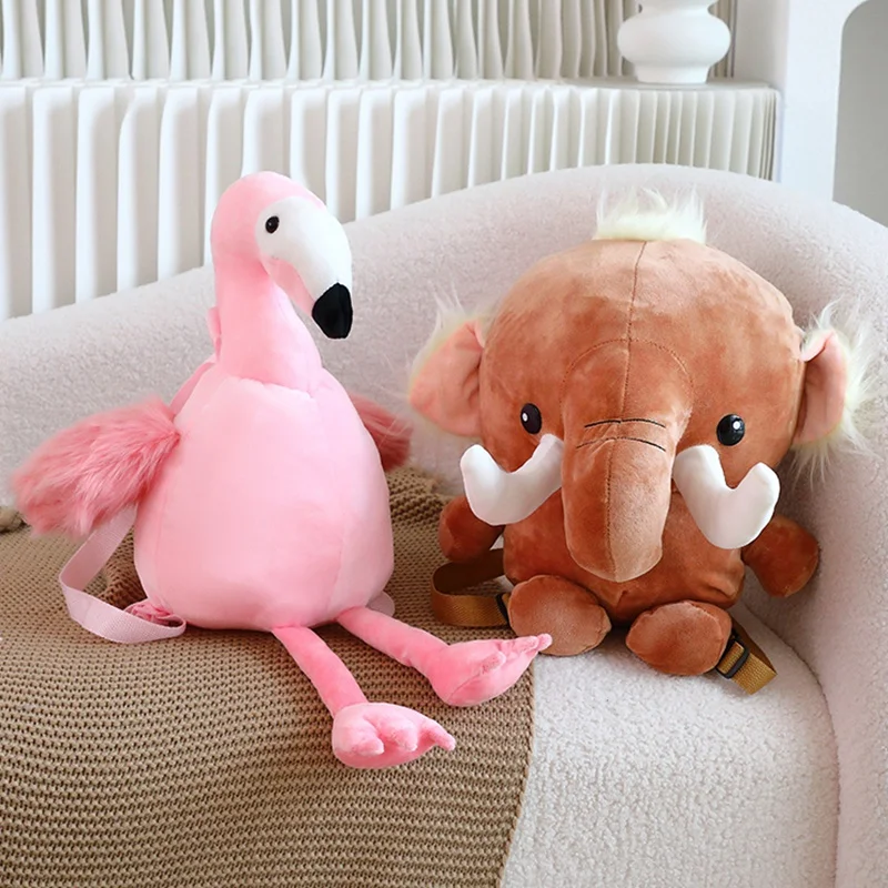 Simulation Cute Elephant Flamingo Plush Toys Soft Stuffed Animals Dolls Funny Student Girls Plushies Bag Backpack for Kids Gifts