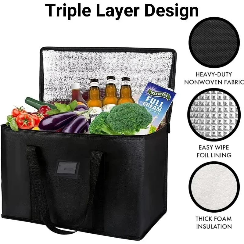 Bolsa de entrega de alimentos de 43x30x31cm, bolsa térmica para entrega de alimentos, bolsa térmica aislada de 40L, bolsa de comestibles plegable que mantiene los alimentos calientes o fríos