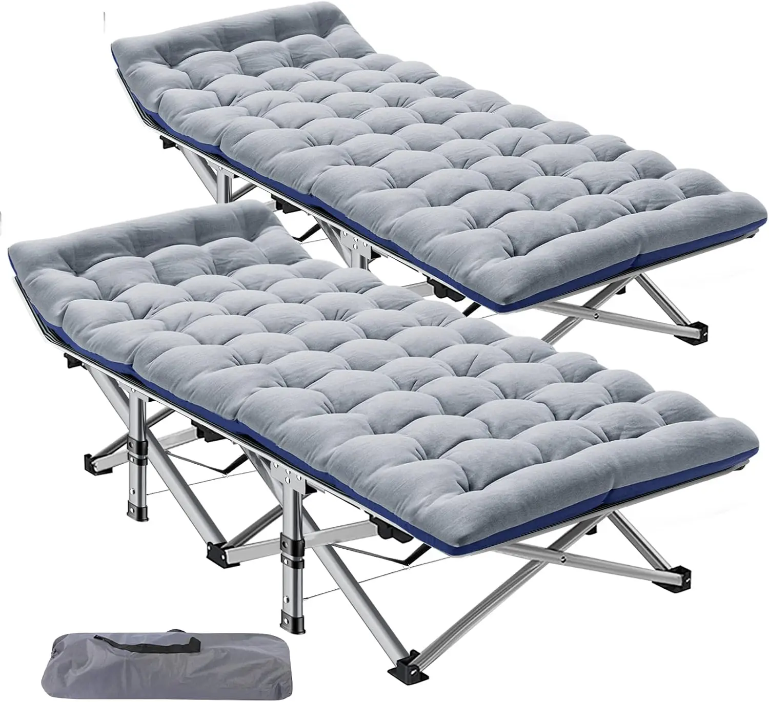 US 2 Pack Folding Camping Cot W/Mat for Adults, Heavy Duty Outdoor Bed with Carry Bag,1200 D Layer Oxford Travel Camp Cots