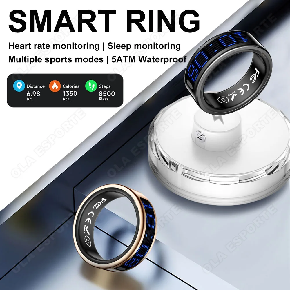 

LED Display Screen Smart Ring Bluetooth Connection Heart Rate Sleep Health Monitoring Multi Function Ring Multiple Sports Modes