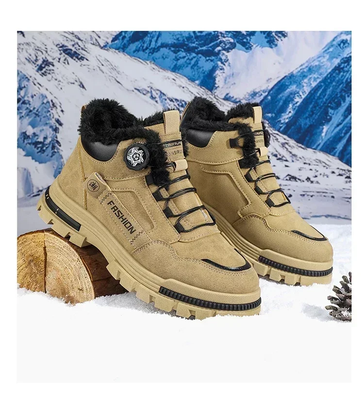 Herren Winterstiefel mit Plüschfutter, Schnürstiefel mit Drehverschluss, rutschfeste, strapazierfähige, warme Outdoor-Arbeitsstiefel – Detail 8
