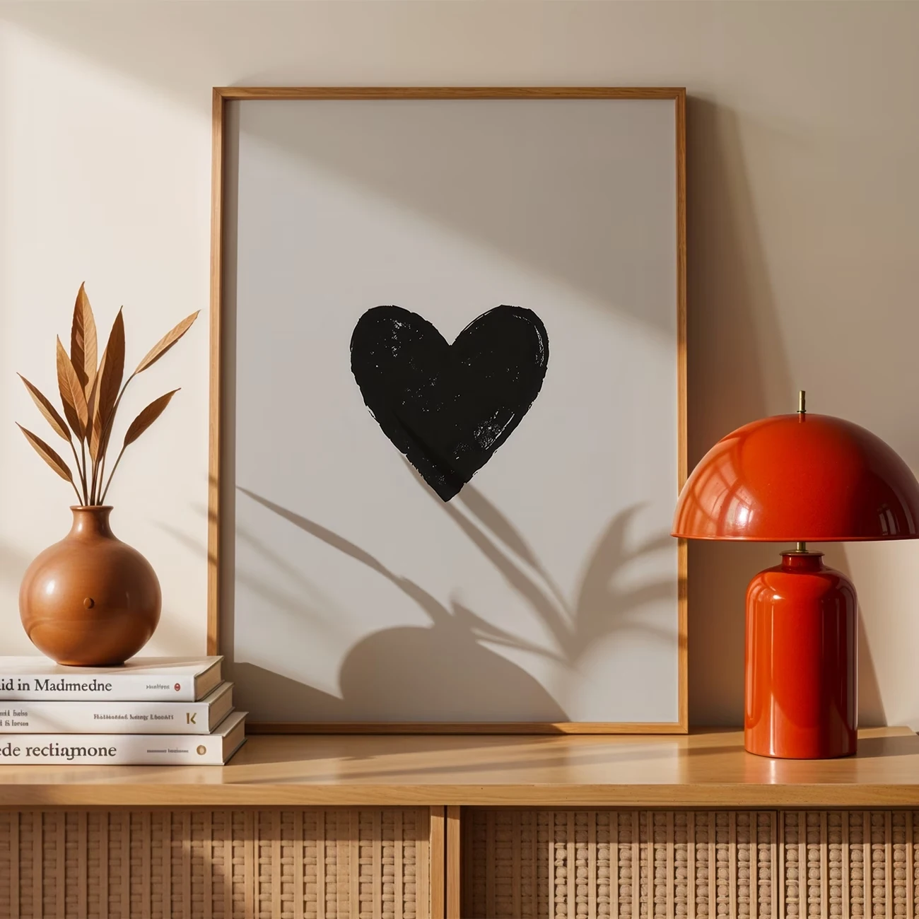 Modern,Retro Minimalist Black And White Heart Wall Art Print