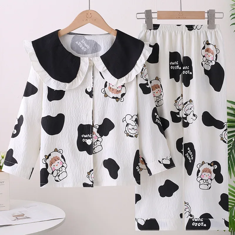 

New 2025 Spring Autumn Girls Sweet Pajamas Long Sleeve Cute Cartoon Print Clothing Set Sleepwear Children's Casual Loungewear