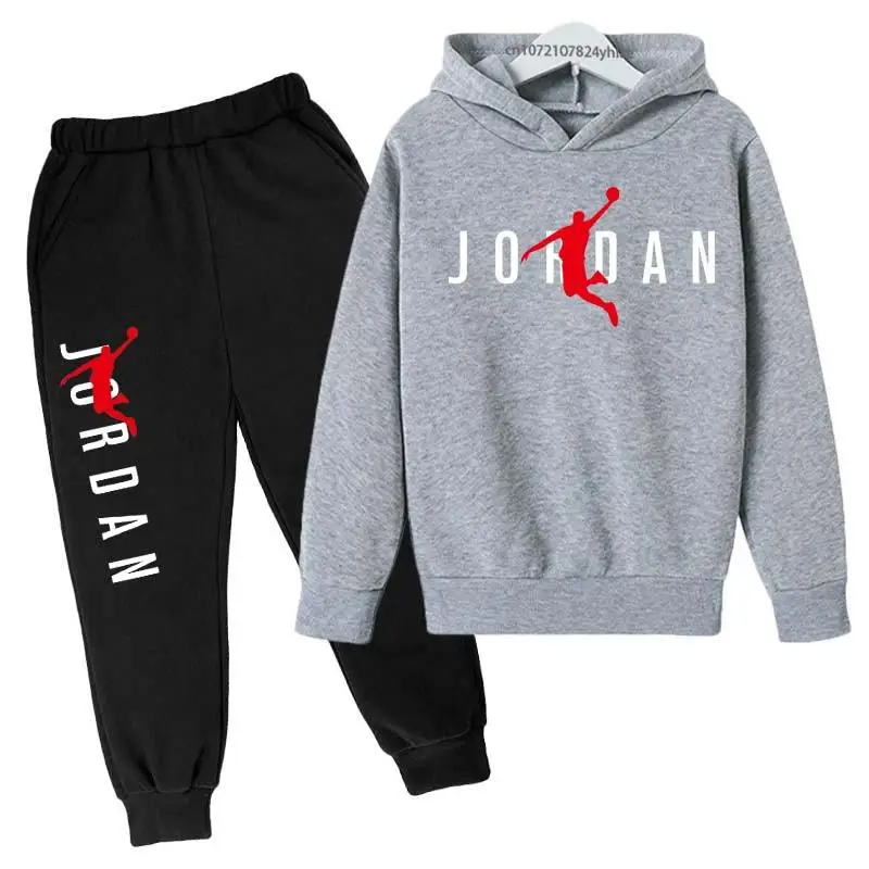 Children Spring Autumn Hoodie Pants Two Piece Suit Boys And Girls Outdoor Sports Set Kid Casual Pullover basketball Coat
