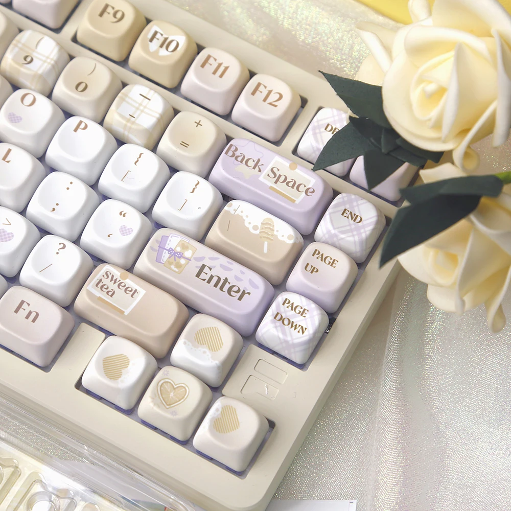 Keycaps Warm Tea Xiyu Theme Moa Keycaps Pbt Round And Cute Creamy Yellow With Split Space Light Color Round And Cute Keycaps