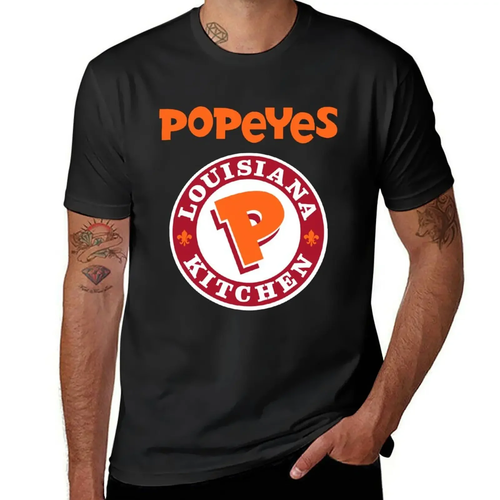 Popeyes Louisiana Kitchen classic logos T-Shirt rapper graphic tees anime figures slim fit t shirts for men