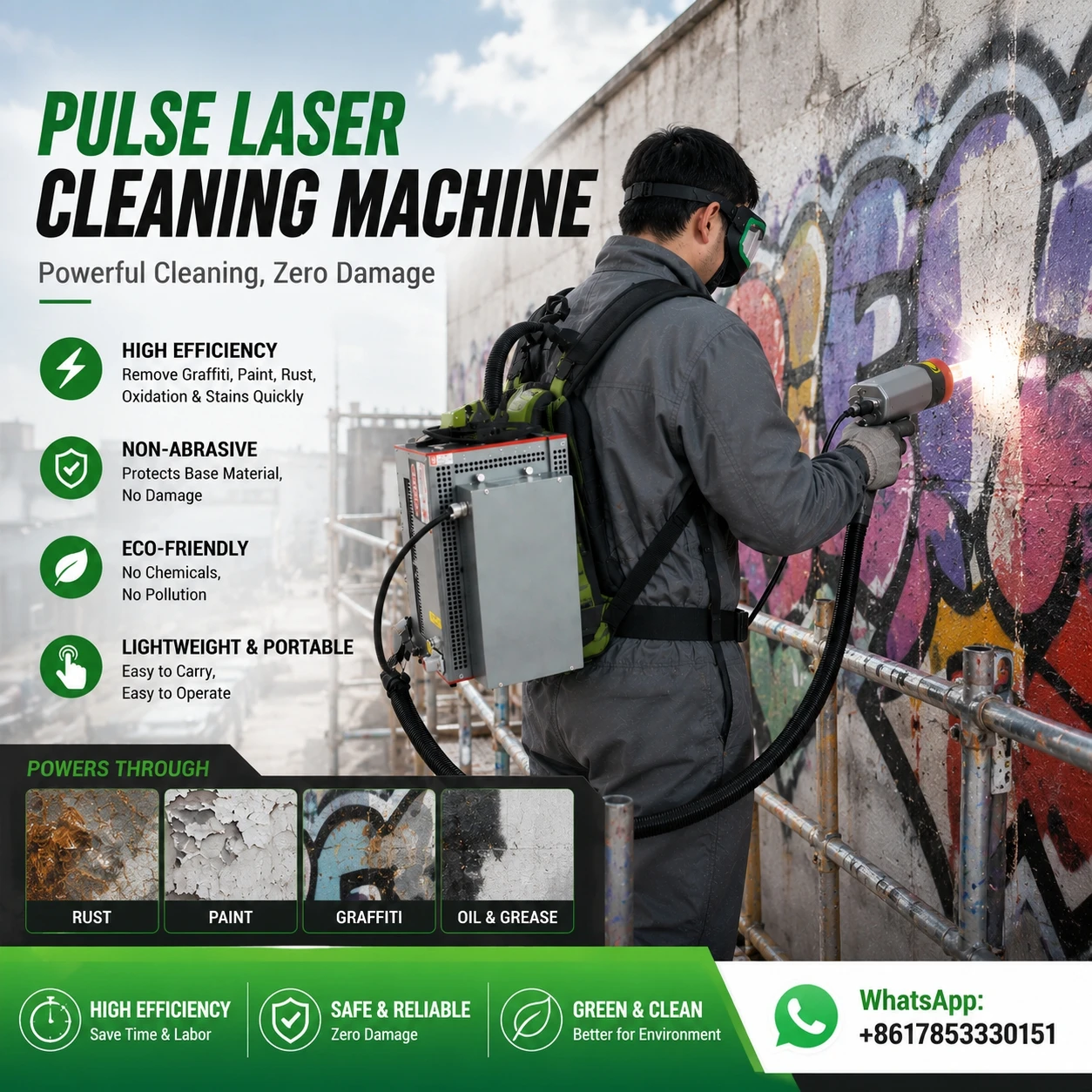 Laser Cleaning Machine Rust Removal 300W Portable Paint Backpack Lithium Battery 100W 200W Pulse Cleaner Machine