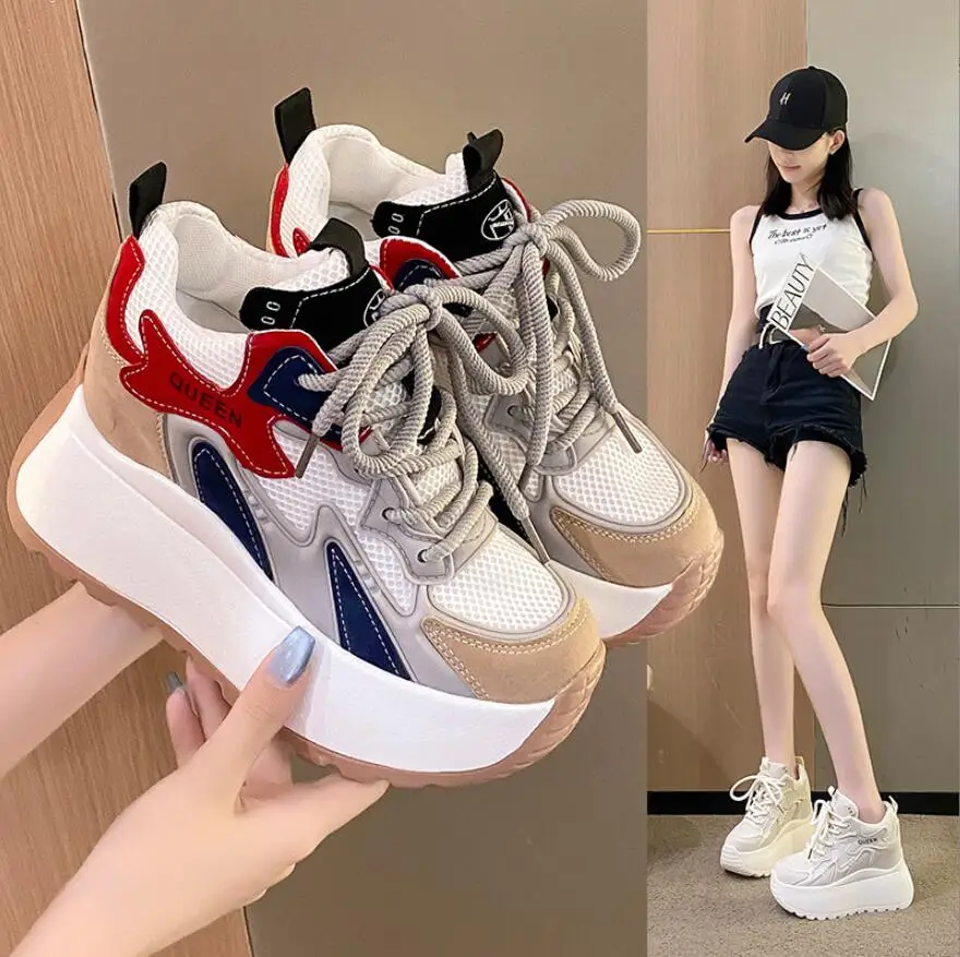 

High Platform Sneakers Women 2025 Thick Sole Sports Ladies Trainers Vulcanized Shoes Woman Chunky Sneakers Zapatillas Mujer 10CM