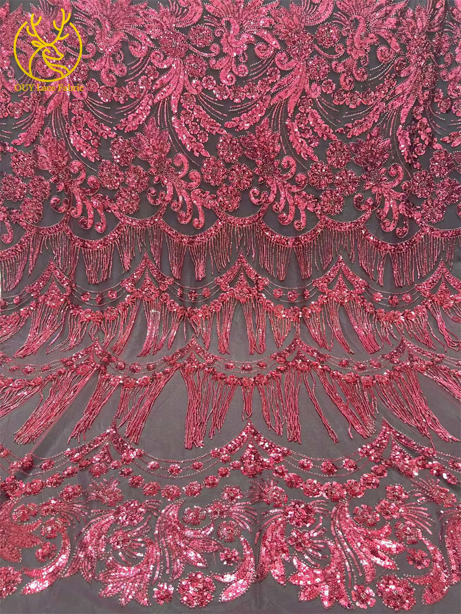 Afrikanischer 3D-Quasten-Perlen-Spitzenstoff 5 Yards Französischer Tüll Pailletten-Spitzenstoff Nigerianischer Netzspitzenstoff für Hochzeitskleider – Detail 14