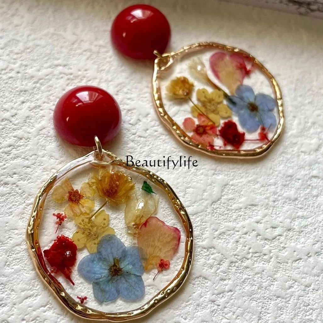 

French Dried Flower Plant Epoxy Earrings Cute Japanese Style Pastoral Girl's Ear Clip