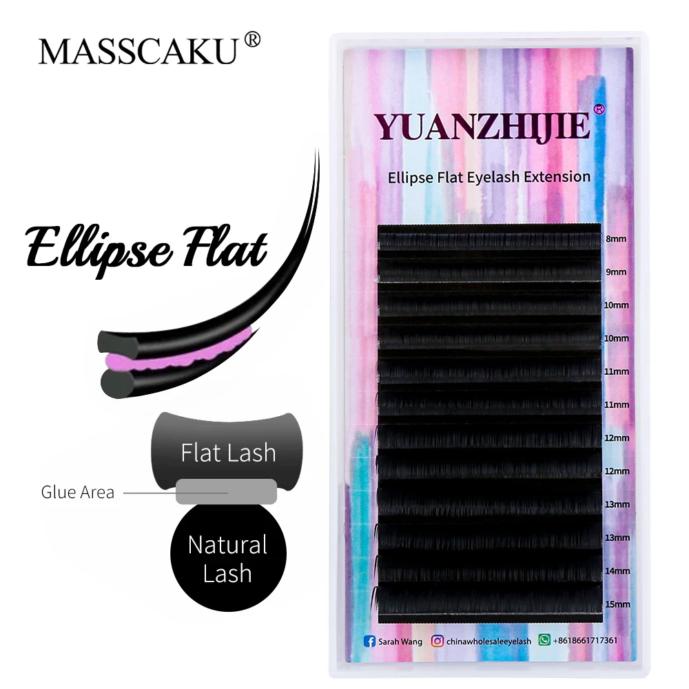 

OEM/OMD Private Label Wholesale YUANZHIJIE Professional Faux Mink Soft Double Split Tips Style Super Black Ellipse Flat Eyelash