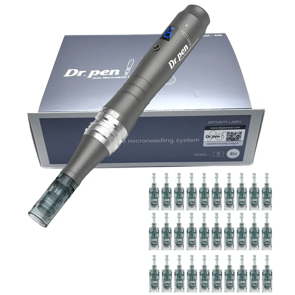 Dr pen-pluma Derma Ultima M8 auténtica, microagujas con 32 agujas de piezas, cuidado facial, máquina inalámbrica DermaPen Beuty