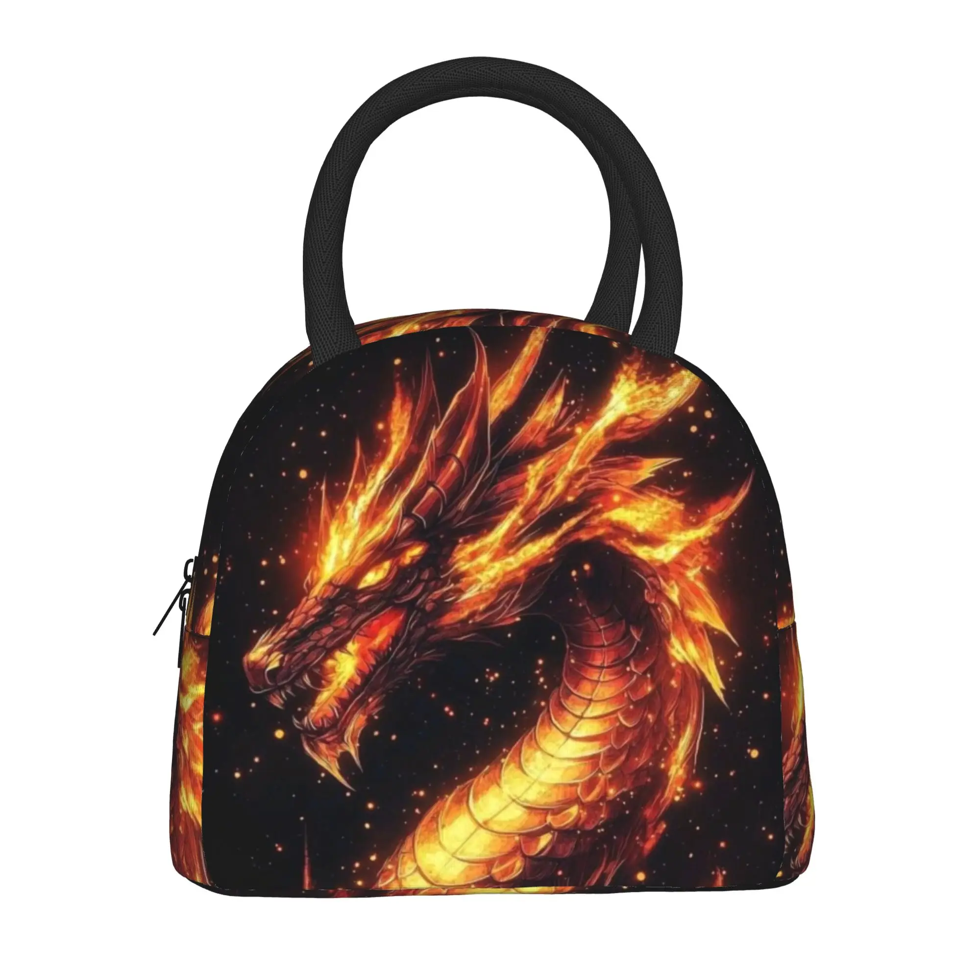 Back to school season  Food Bag Golden Fire Dragon Art Print Washable Good Quality Multi-Function Leakproof Lunch Bag