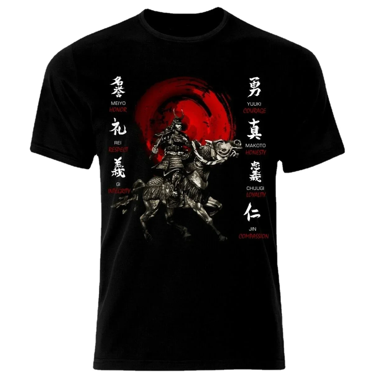 Bushido Code Virtues Samurai Mask Sword Japanese Ronin Katana T-Shirt. Summer Cotton Short Sleeve O-Neck Mens T Shirt New S-3XL