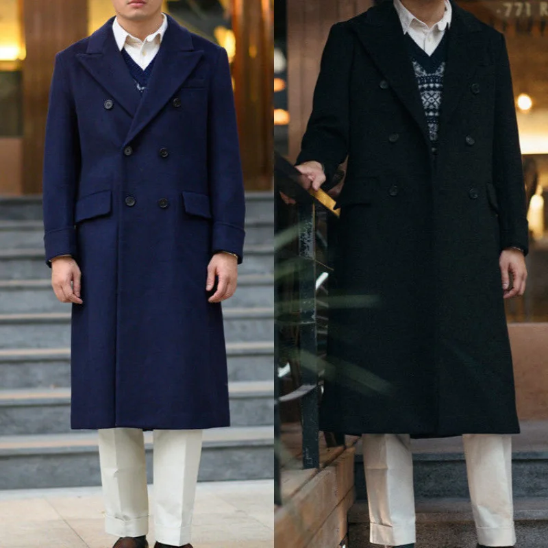 

Классическое мужское пальто в стиле ретро, длинное облегающее двубортное пальто, толстая ветровка, деловое повседневное длинное пальто для джентльмена